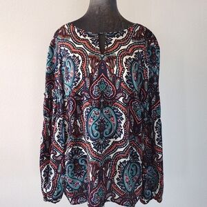 Talbot, Women's Vibrant Paisley, Multicolor, Boho Long Sleeve Blouse.